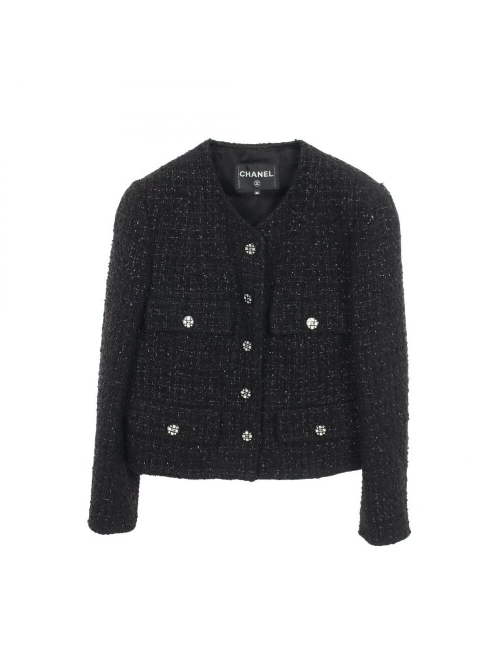 Chanel Collarless Jacket 21K Coco Buttons Tweed Wool